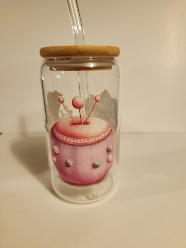 Sewing Pincushion 16oz Glass Cup